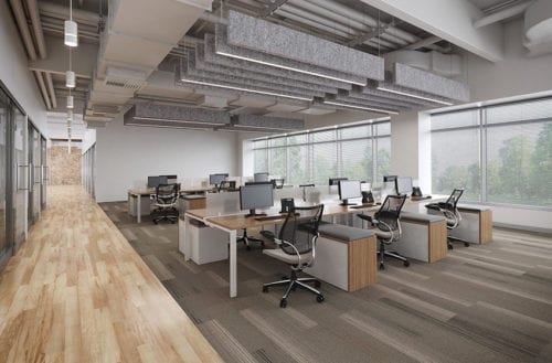 Poly Sonic Thick Grey Ceiling Panels in Open Office Space